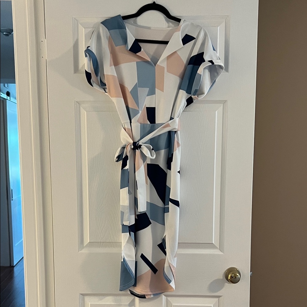 Geometric Patterned Dress with Belt